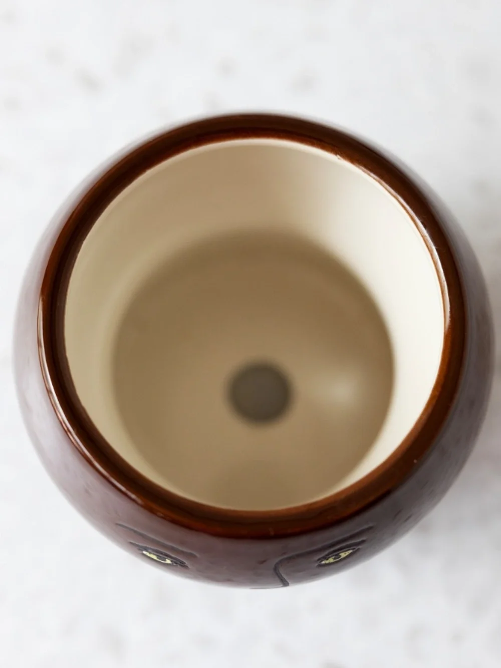 Opal House brown face ceramic planter with green stripes 3.5 inches